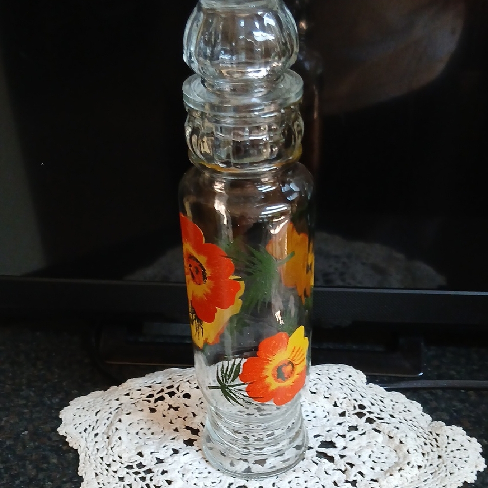 Floral Glass Art Vase with Orange and Yellow Accents